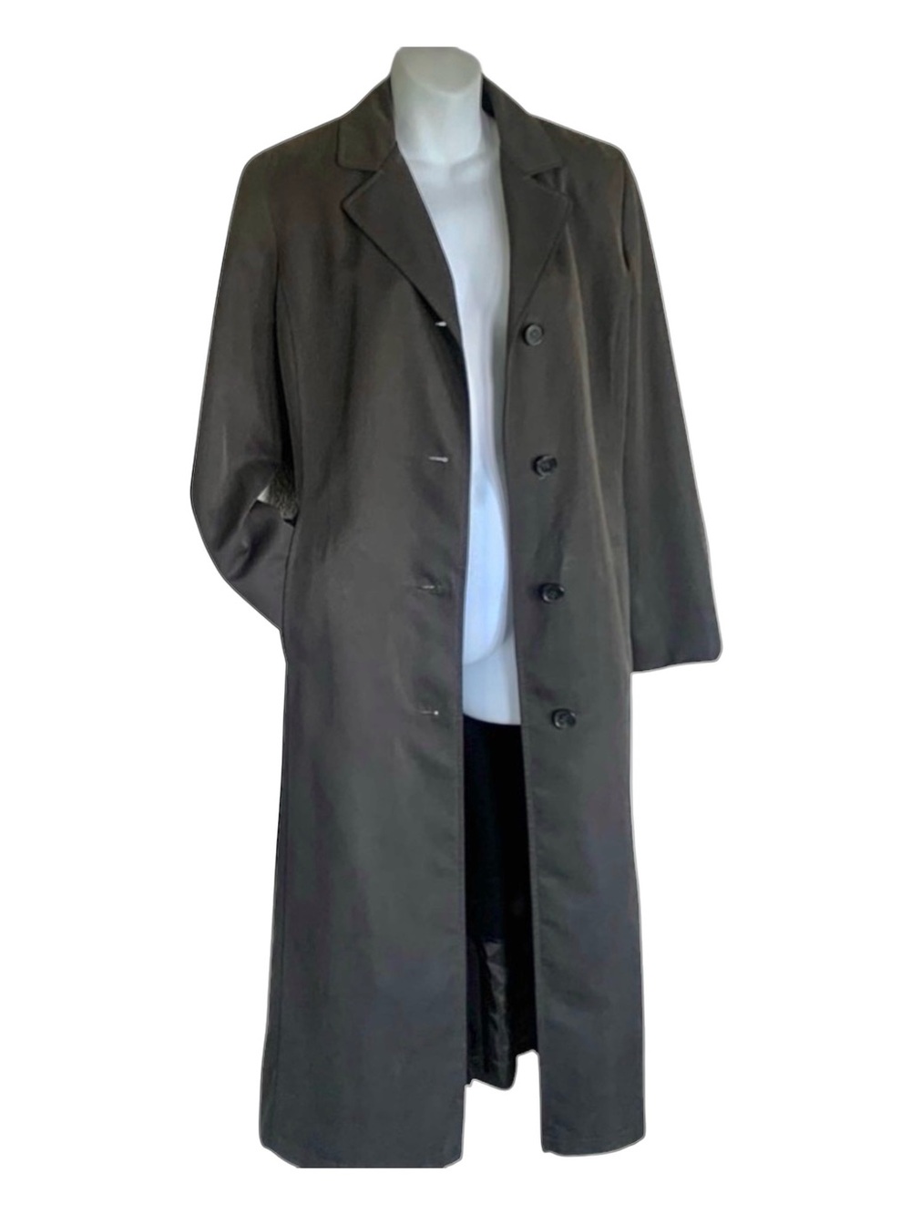 Anne Klein long coat women's 8P, grey, tailored, pockets, removable liner. Euc